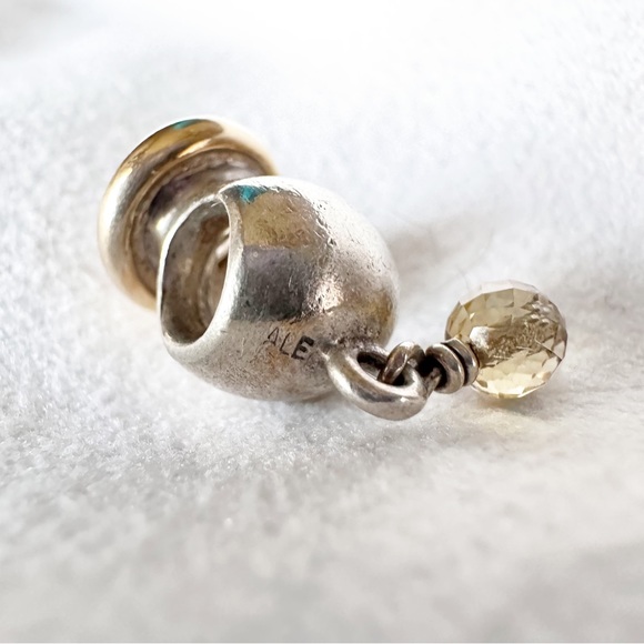 PANDORA Rare Retired Buttercup Dangle Charm w/ 14k Gold and Champagne CZ Details - Picture 6 of 10